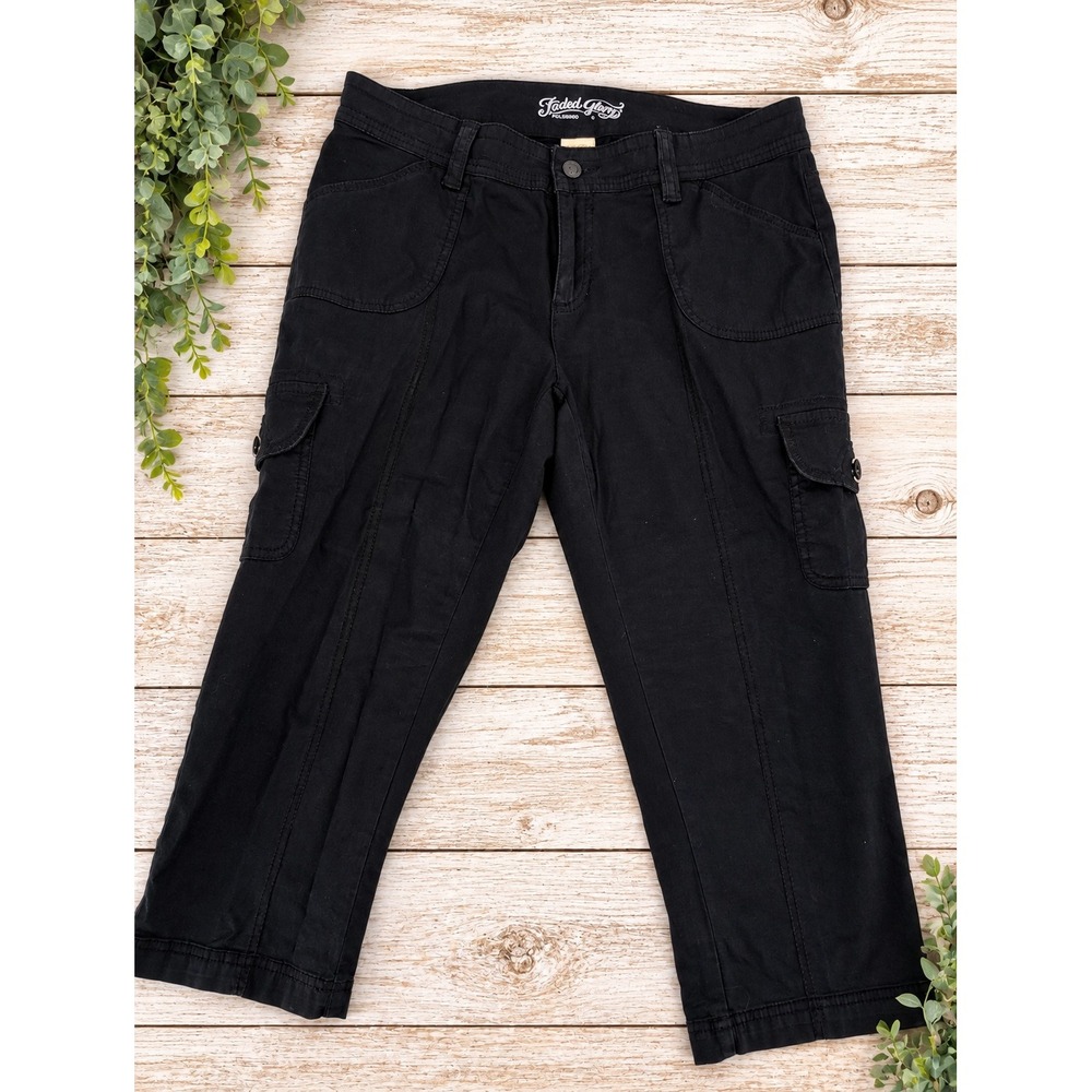 Faded Glory Cargo Capris Womens 8 Black Cotton Stretch Casual